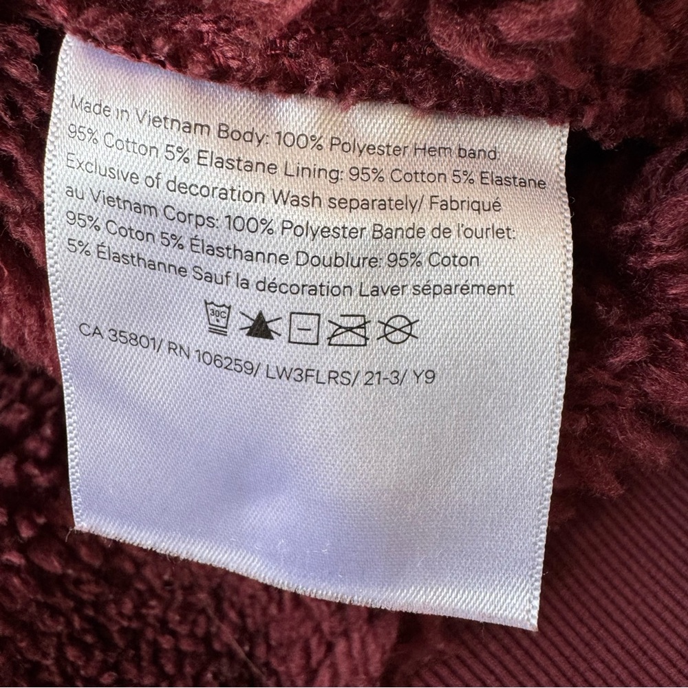 Lululemon Textured Fleece 1/2 Half Zip Hoodie Pullover Red Merlot W3FLRS Size 10 - Picture 13 of 15